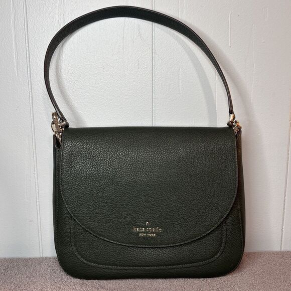 Hunter Handbags - kailee medim flap shoulder bag Detachable Crossbody Strap Pebbled Hunter Green